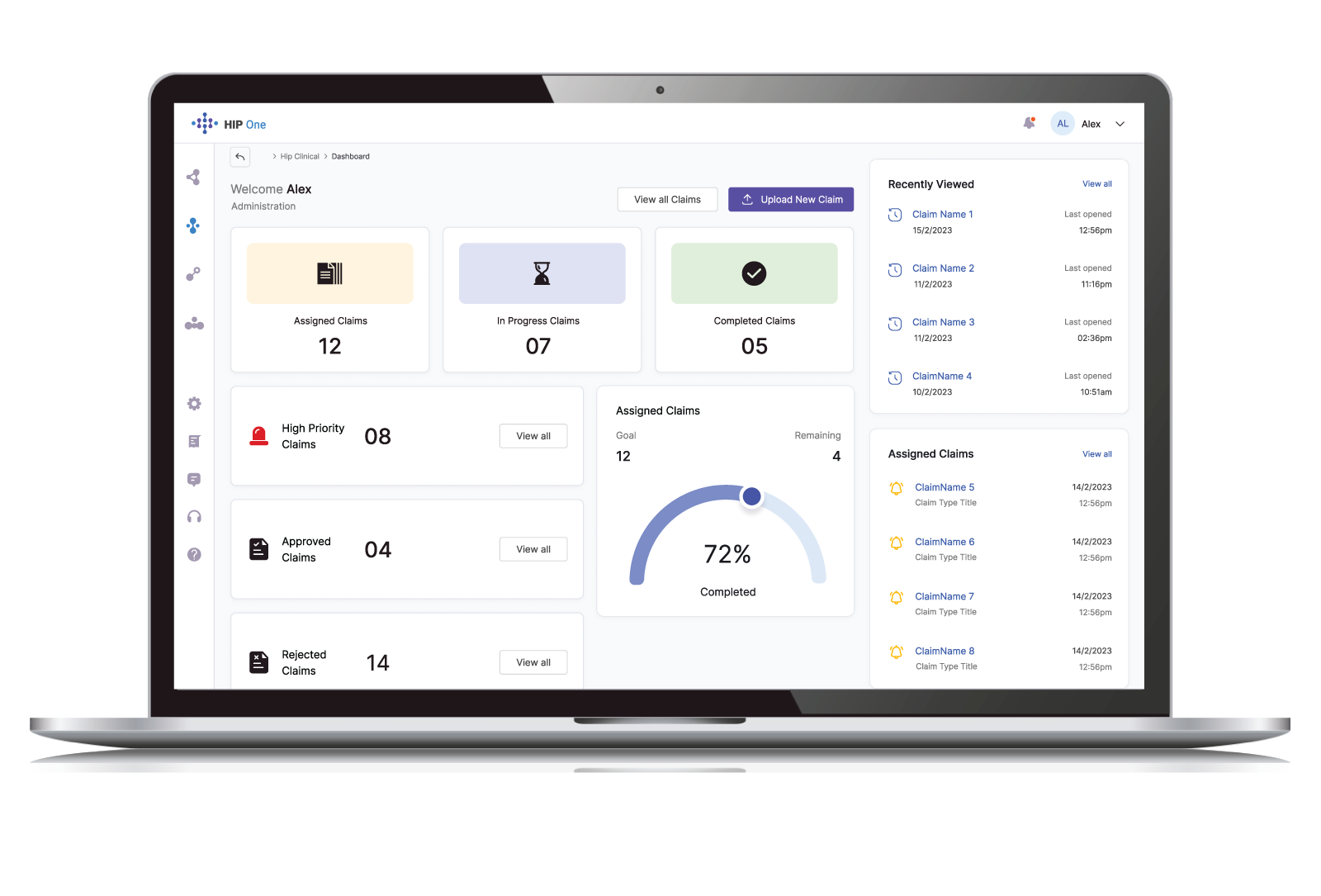 HIP One Dashboard - health intelligence platform showing HIP Clinical module