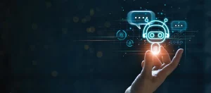 AI role based copilots image with virtual robot coming out of person's fingers