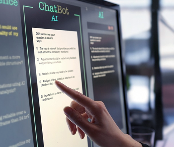 Chatbot AI image shown on a display