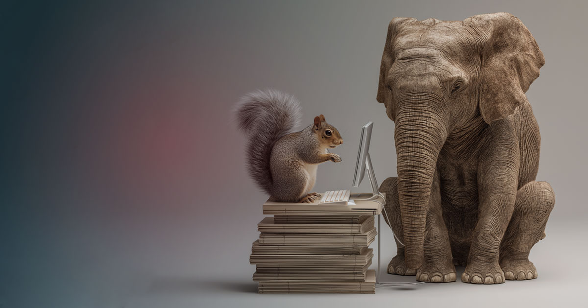 big vs small concept with elephant and squirrel, illustrating when to choose slm over llm